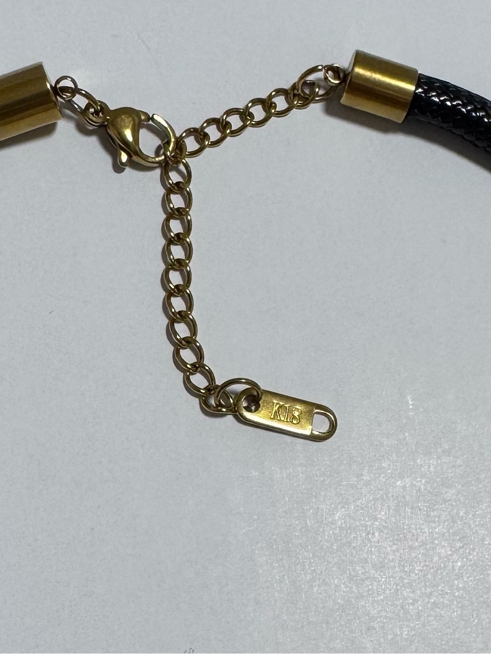 18K Gold-Plated Black leather Cord Pendant Necklace with Adjustable Chain - Picture 2 of 6